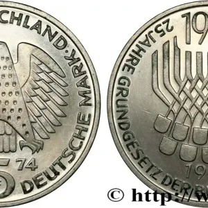 ALLEMAGNE 5 Mark Proof 25e anniversaire de la République Fédérale 1974 Stuttgart fwo_823393 Monde Petit Prix