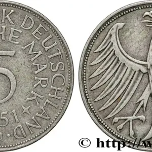 Petit Prix ALLEMAGNE 5 Mark aigle 1951 Hambourg - J fwo_848080 Monde