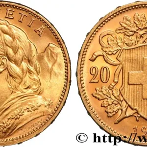 OR, PALLADIUM ET PLATINE INVESTISSEMENT 20 Francs "Vreneli" 1913 Berne fwo_884512 Monde Fait Main