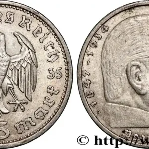 Exclusif ALLEMAGNE 5 Reichsmark Maréchal Paul von Hindenburg 1935 Berlin fwo_885479 Monde