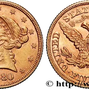 OR, PALLADIUM ET PLATINE INVESTISSEMENT 5 Dollars "Liberty" 1880 Philadelphie fwo_894266 Monde Livraison Gratuite