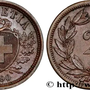 SUISSE 2 Centimes (Rappen) croix suisse 1890 Berne - B fwo_815967 Monde Dernier Modèle