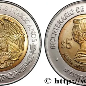 MEXIQUE 5 Pesos Bicentenaire de l’Indépendance : aigle / Josefa Ortiz de Domínguez 2010 Mexico fwo_839669 Monde Prix Cassé