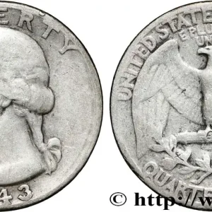 Seulement Aujourd’hui ÉTATS-UNIS D'AMÉRIQUE 1/4 Dollar Georges Washington 1943 Philadelphie fwo_858796 Monde