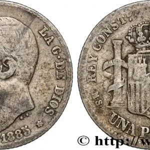 ESPAGNE 1 Peseta Alphonse XII 1885 Madrid fwo_894885 Monde Prix Cassé