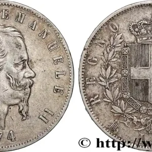 ITALIE 5 Lire Victor Emmanuel II 1874 Milan fwo_896058 Monde Prix Choc