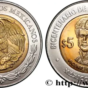 MEXIQUE 5 Pesos Bicentenaire de l’Indépendance : aigle / Vicente Guerrero 2010 Mexico fwo_839666 Monde Promotion