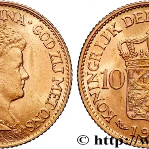 OR, PALLADIUM ET PLATINE INVESTISSEMENT 10 Gulden, 3e type Wilhelmina 1917 Utrecht fwo_894319 Monde Offre Limitée