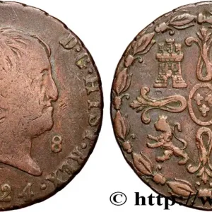 En Vogue ESPAGNE 8 Maravedis Ferdinand VII 1824 Jubia fwo_900788 Monde