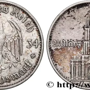 ALLEMAGNE 2 Reichsmark Commémoration du serment du 21 mars 1933 en l’église de la garnison de Potsdam 1934 Berlin fwo_901309 Monde Top Vente