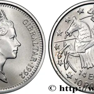 Livraison Mondiale GIBRALTAR 14 Ecus - 10 Pounds Proof Elisabeth II / chevalier 1992 fwo_899658 Monde