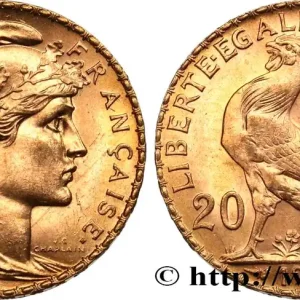20 francs or Coq, Liberté Égalité Fraternité 1908 Paris F.535/2 fmd_585519 Modernes Dernier Modèle