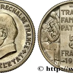 Marque Essai grand module de 5 francs Pétain en bronze-nickel par Bazor et Galle 1942 Paris GEM.143 2 fmd_533548 Modernes