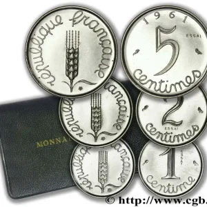 Série de trois essais de 1, 2 et 5 centimes acier, type Épi 1961 Paris F.106/3 fmd_534797 Modernes Marque