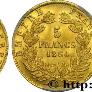 Tendance 5 francs or Napoléon III, tête laurée 1864 Paris F.502/5 fmd_556842 Modernes