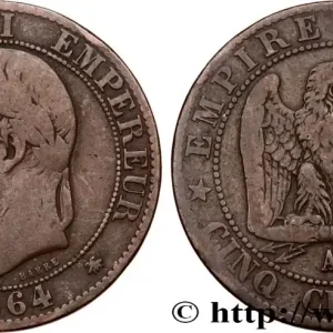 Original Cinq centimes Napoléon III, tête laurée 1864 Paris F.117/13 fmd_573143 Modernes