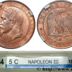 Cinq centimes Napoléon III, tête laurée 1862 Strasbourg F.117/8 fmd_610597 Modernes Dernier Modèle