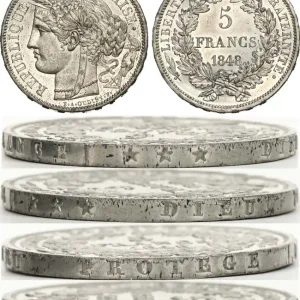 Concours de 5 francs, essai en étain par Oudiné, tranche en relief 1848 Paris VG.3089 var. fmd_601147 Modernes Livraison Gratuite