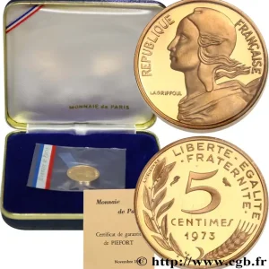 Piéfort Or de 5 centimes Marianne 1973 Paris GEM.22 P3 fmd_599413 Modernes Paiement Sécurisé