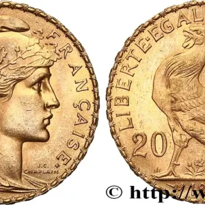 20 francs or Coq, Liberté Égalité Fraternité 1908 Paris F.535/2 fmd_620730 Modernes Original