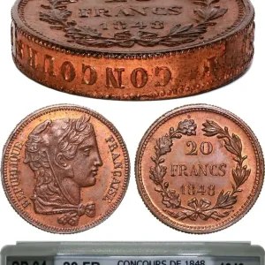 Retour Gratuit Concours de 20 francs, piéfort de Gayrard, tranche inscrite 1848 Paris VG.3025 var. fmd_626004 Modernes