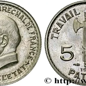 Prix Choc Essai de 5 francs Pétain en fer nickelé, 3e projet de Bazor (type adopté) 1941 Paris GEM.142 60 fmd_626410 Modernes