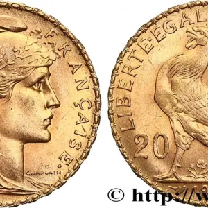 20 francs or Coq, Liberté Égalité Fraternité 1908 Paris F.535/2 fmd_620726 Modernes Livraison Gratuite